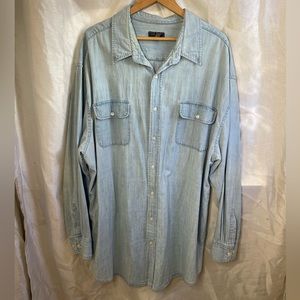 Plus Size Tall Blue Jean Denim Long Sleeve Collared Button Down Dress Shirt Top